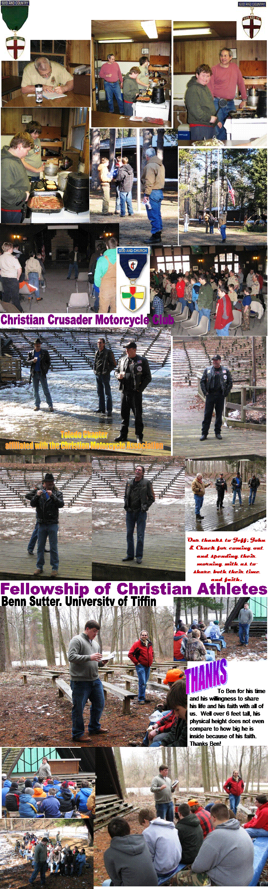 Christian Crusader Motorcycle Club,Toledo Chapter
affiliated with the Christian Motorcycle Association,Fellowship of Christian Athletes,Benn Sutter, University of Tiffin,THANKS